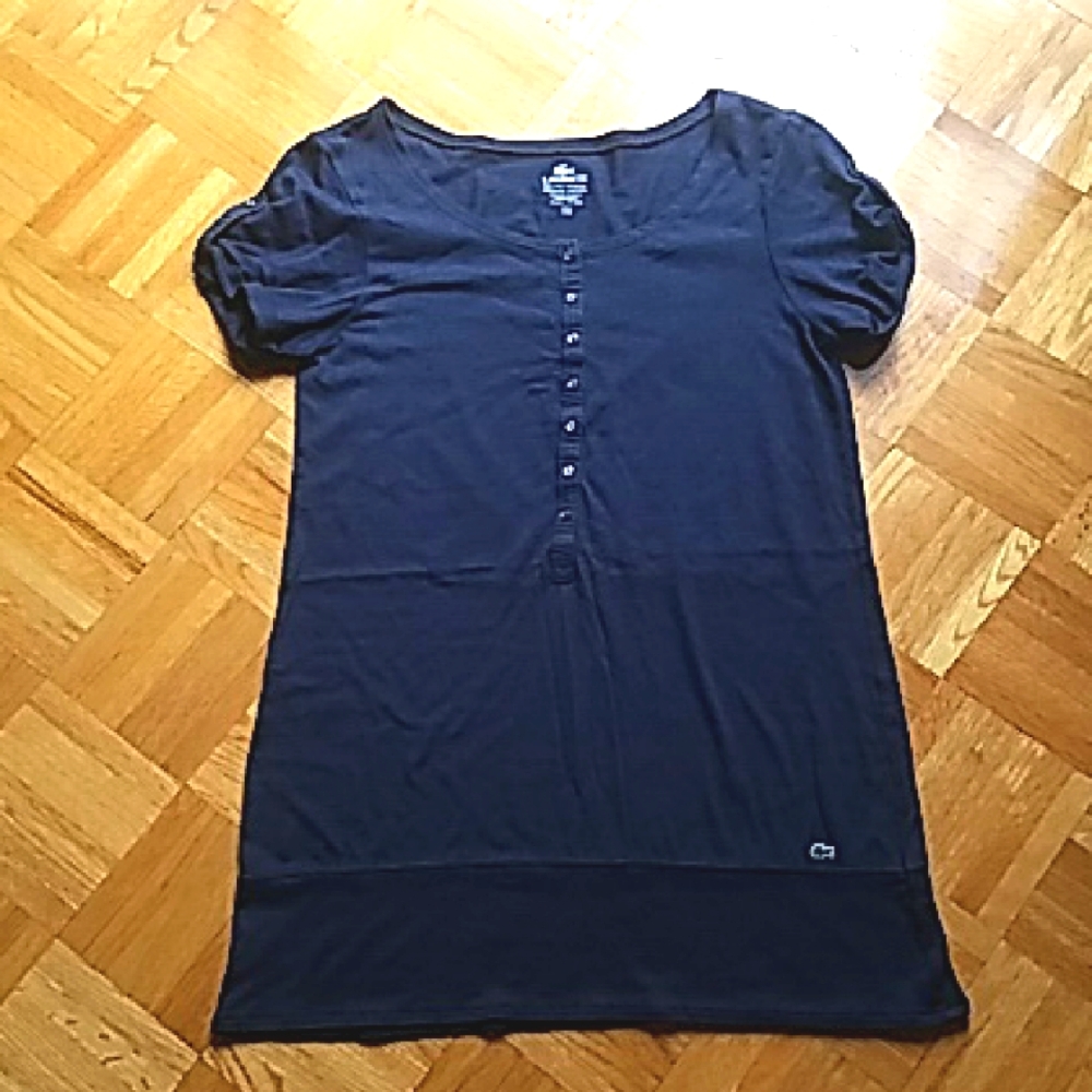 Lacoste Dark Blue Henley Buttoned Long Tshirt Top